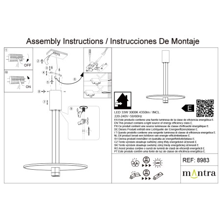 Colgante LED 33W 3000K serie NOMADA Negro/Oro - 48.6x25-175h