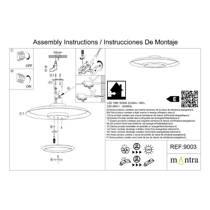 Plafón LED 18W 3000K serie TINA White/Black - 40x7h
