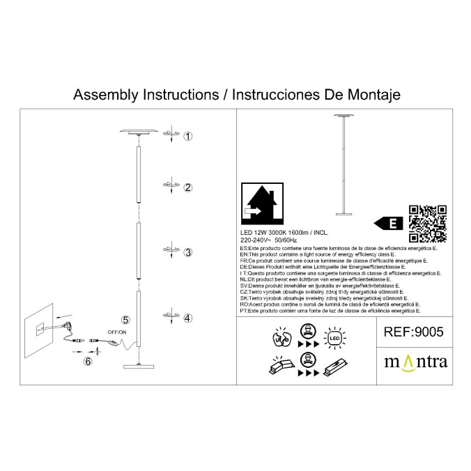 Pie De Salón LED 12W 3000K serie TINA White/Black - 28x140h