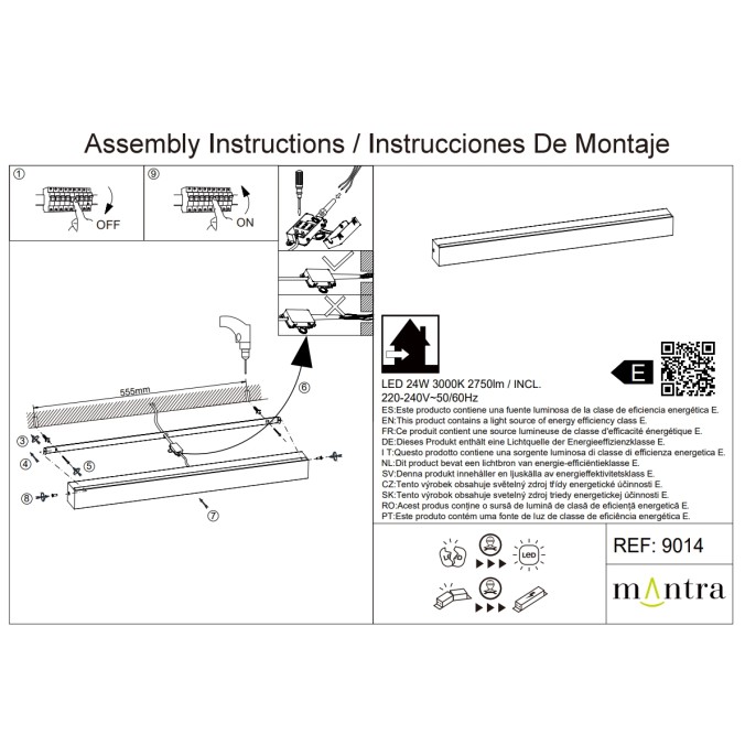 Aplique LED 24W 3000K serie ELEGANCE Gris - 61x5x5h