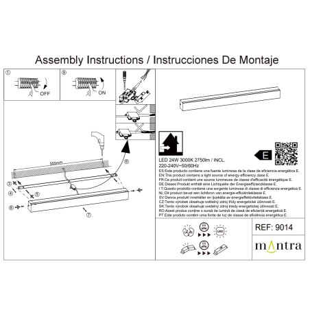 Aplique LED 24W 3000K serie ELEGANCE Gris - 61x5x5h