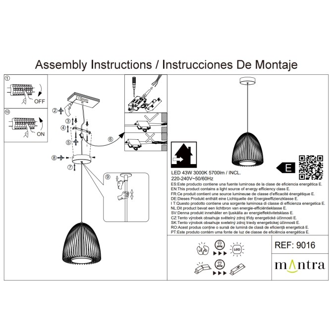Colgante LED 43W 3000K serie SMART Negro - 46.2x53-203h