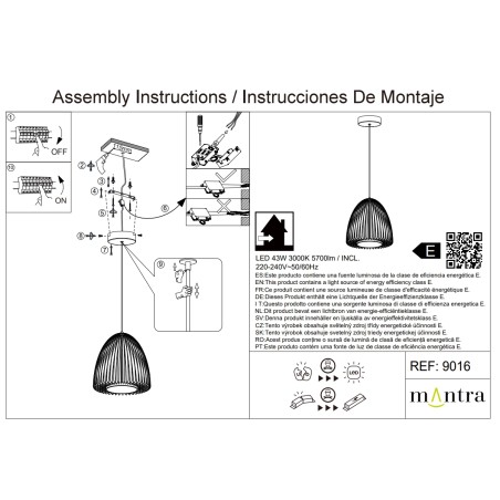 Colgante LED 43W 3000K serie SMART Negro - 46.2x53-203h