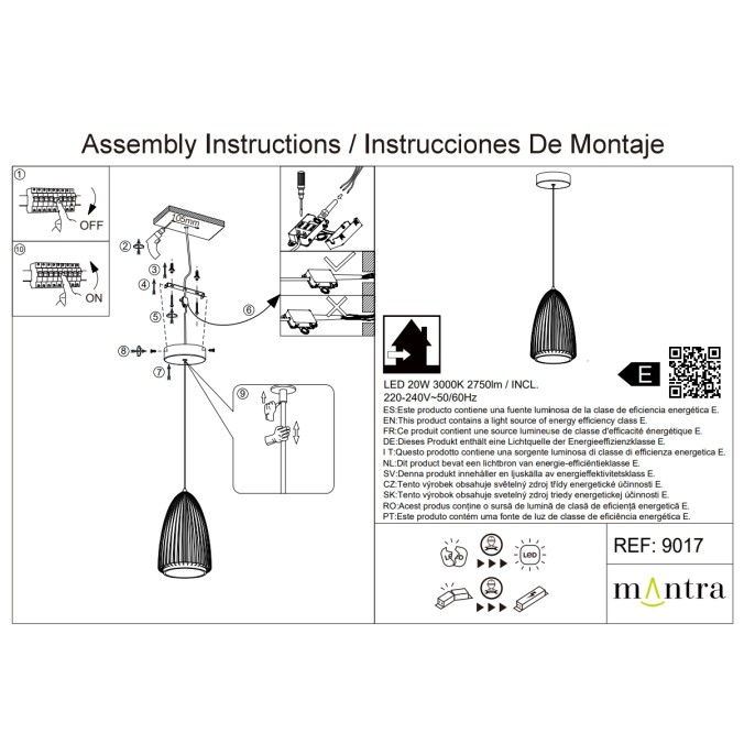 Colgante LED 20W 3000K serie SMART Negro - 22.2x41-191h