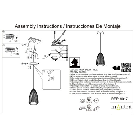 Colgante LED 20W 3000K serie SMART Negro - 22.2x41-191h