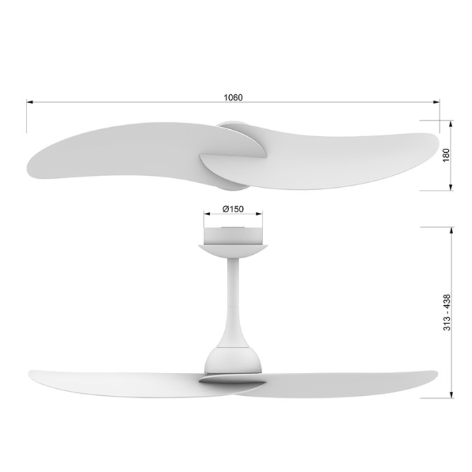 Ventilador Blade size 42inch DC MOTOR 32W 433 remote control serie IPANEMA Blanco - 106x18x31.3-43.8h