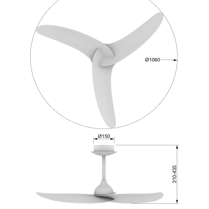 Ventilador Blade size 42inch DC MOTOR 32W 433 remote control serie IPANEMA Blanco - 106x31-43.5h