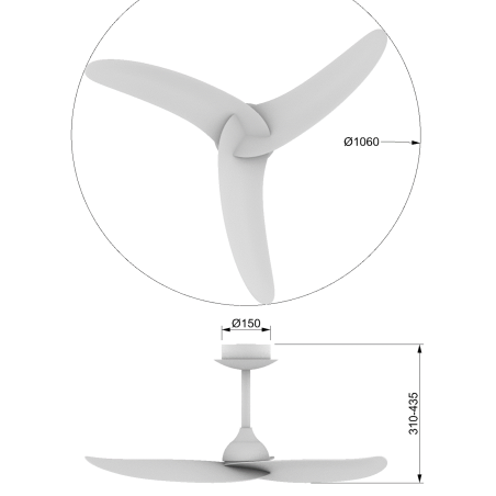 Ventilador Blade size 42inch DC MOTOR 32W 433 remote control serie IPANEMA Blanco - 106x31-43.5h