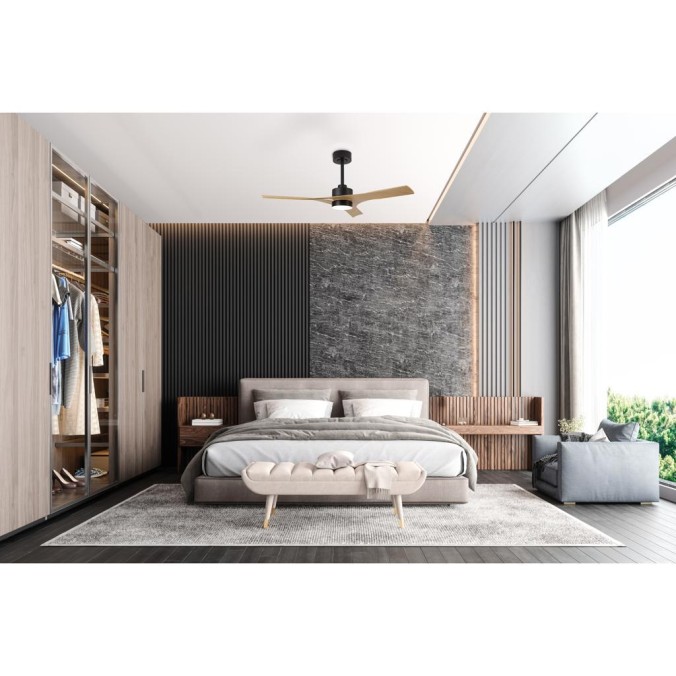 Plafón LED 30W Ventilador 35W serie THAI Negro+Madera - 122x31-43.5h