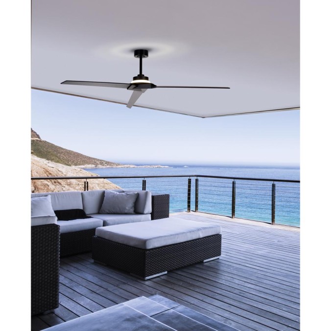Plafón LED 20W Ventilador 40W serie BRISA Negro+Madera - 177x45.5/70.5h