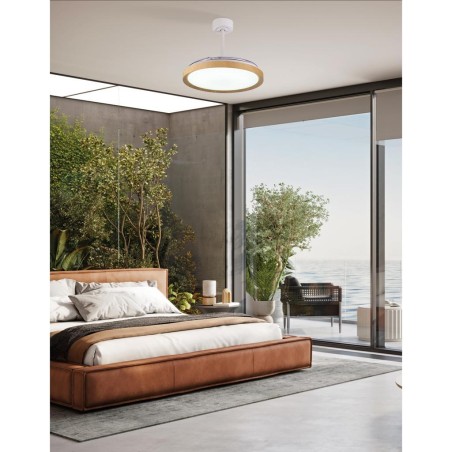 Plafón LED 50W Ventilador 28W serie MISTRAL Madera - 50x32.5-45h