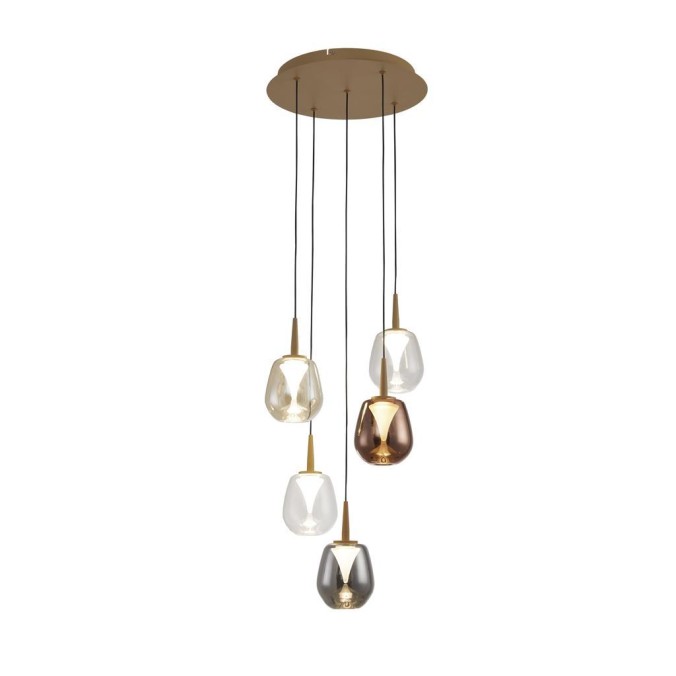 Colgante 5xLED 5W 3000K W/T Cristal serie ANDROMEDA Oro - 35x180h