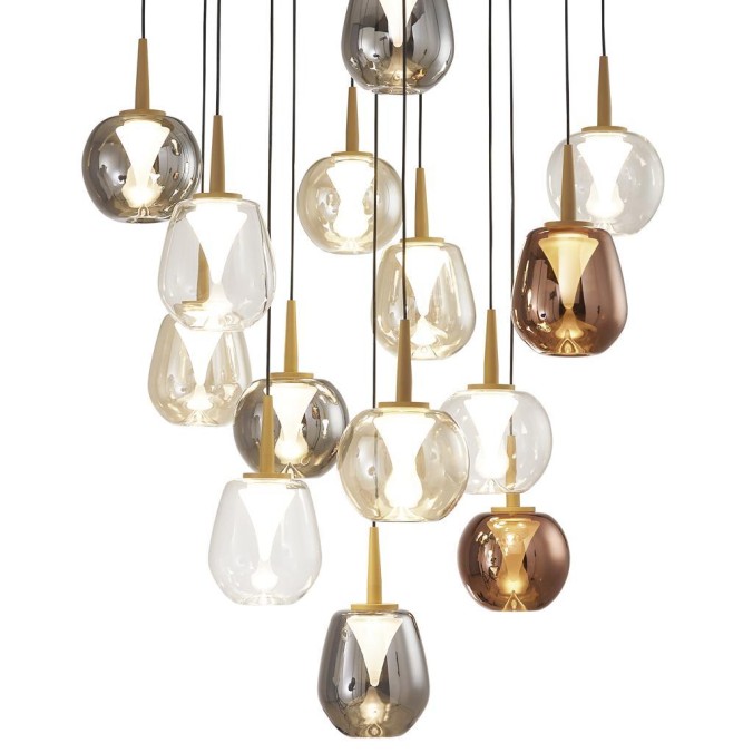 Colgante Redondo 14xLED 5W 3000K W/T Cristal serie ANDROMEDA Oro - 60x180h