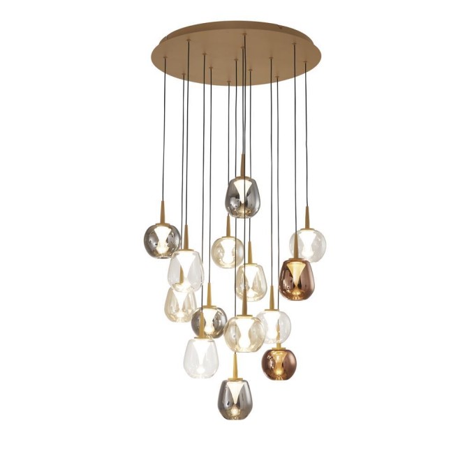 Colgante Redondo 14xLED 5W 3000K W/T Cristal serie ANDROMEDA Oro - 60x180h