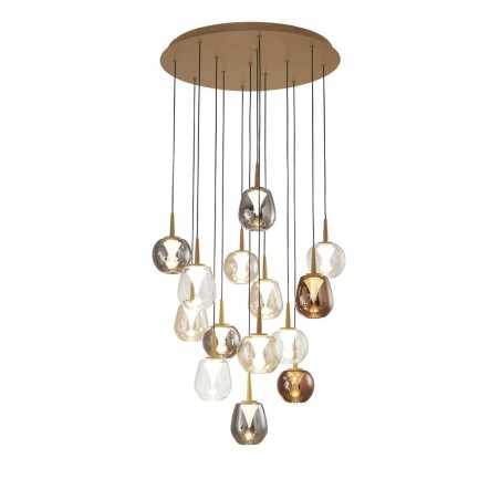 Colgante Redondo 14xLED 5W 3000K W/T Cristal serie ANDROMEDA Oro - 60x180h