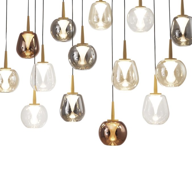 Colgante Cuadrado 14xLED 5W 3000K W/T Cristal serie ANDROMEDA Oro - 90x30x180h