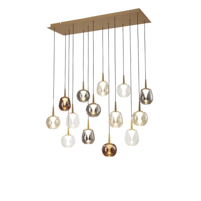 Colgante Cuadrado 14xLED 5W 3000K W/T Cristal serie ANDROMEDA Oro - 90x30x180h