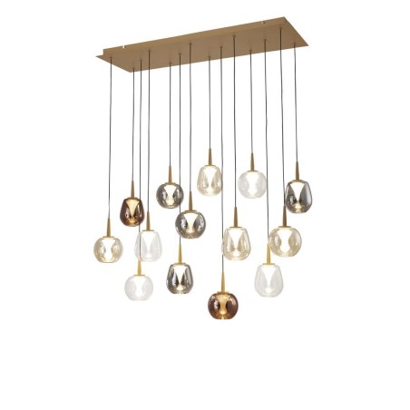 Colgante Cuadrado 14xLED 5W 3000K W/T Cristal serie ANDROMEDA Oro - 90x30x180h