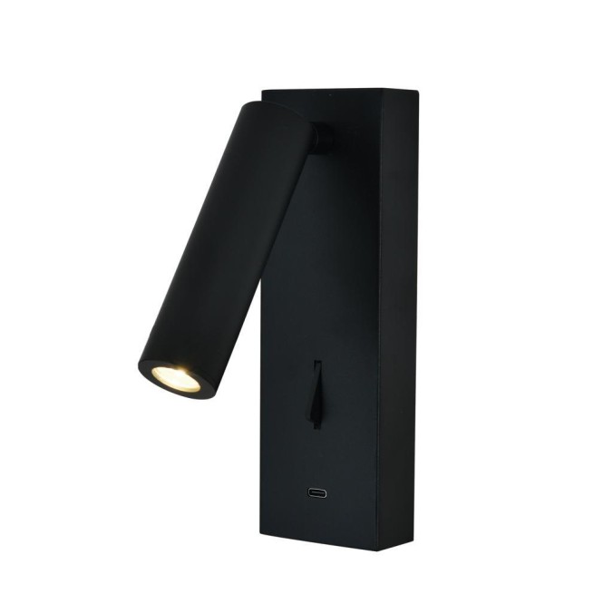 Aplique Lector LED 3W 3000K Negro TYPE-C Cargador serie TARIFA III Negro - 6x12.3x18h