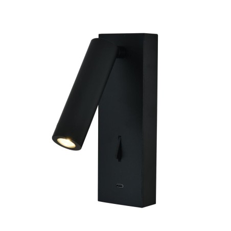 Aplique Lector LED 3W 3000K Negro TYPE-C Cargador serie TARIFA III Negro - 6x12.3x18h