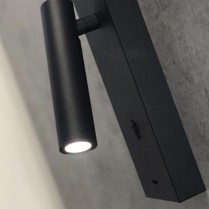 Aplique Lector LED 3W 3000K Negro TYPE-C Cargador serie TARIFA III Negro - 6x12.3x18h