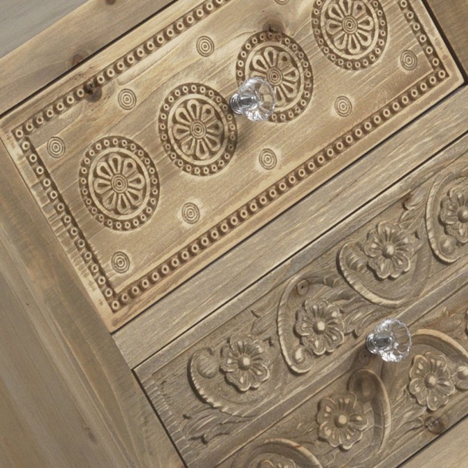 Mesilla vintage 40cm 2 cajones en abeto y metal