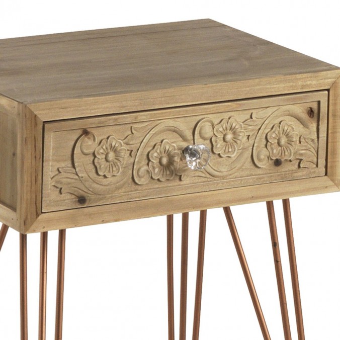 Mesilla estilo étnico 40cm madera de abeto y metal Mesilla estilo étnico 40cm madera de abeto y metal