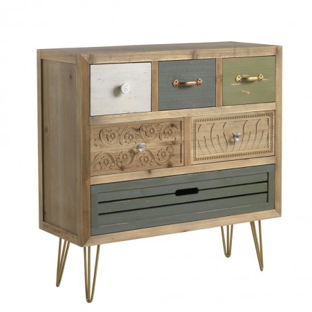 Cómoda estilo vintage 76cm madera de abeto y metal