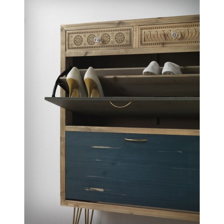 Zapatero estilo vintage 81x108cm madera de abeto y metal