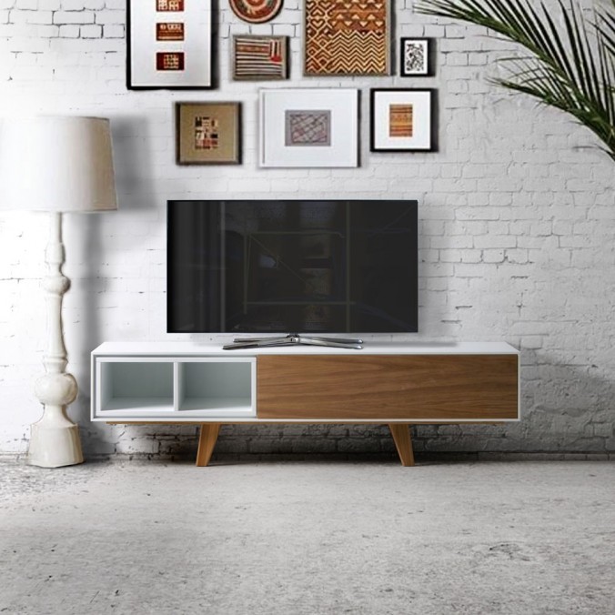 Mueble TV con cajón 150cm chapa de roble