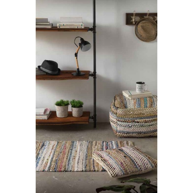 Alfombra multicolor 60x120cm yute y algodón