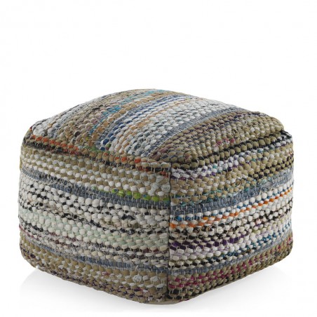 Puff cuadrado multicolor 45x35cm yute y algodón