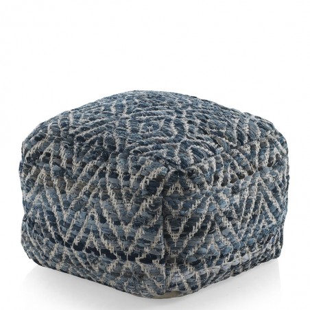 Puff cuadrado azul 45x35cm yute y algodón