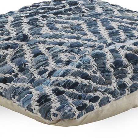 Cojín cuadrado rombo azul 45x45cm yute y algodón