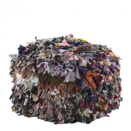 Puff cuadrado trapillo multicolor 45x35cm yute y algodón