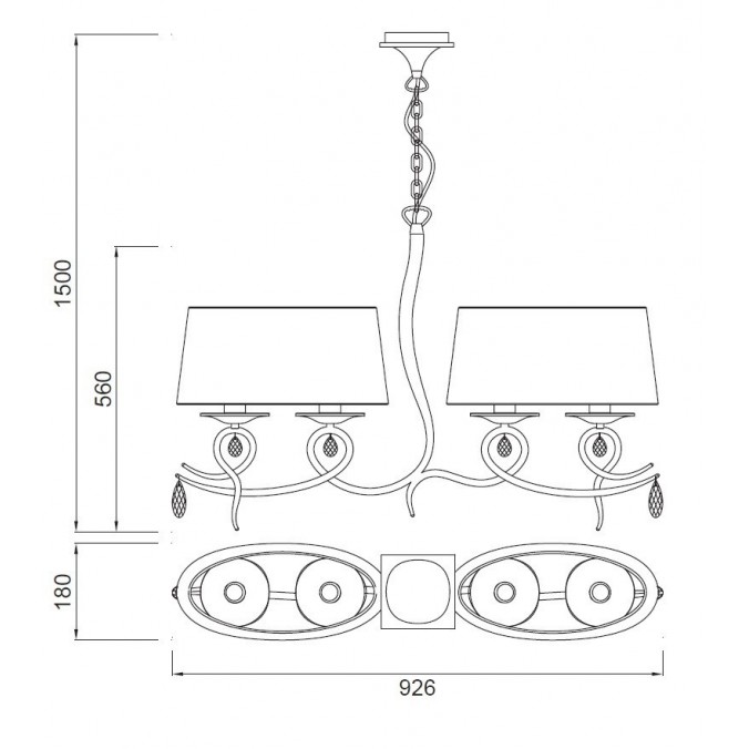 Lámpara de techo lineal 4 luces clásico romántico