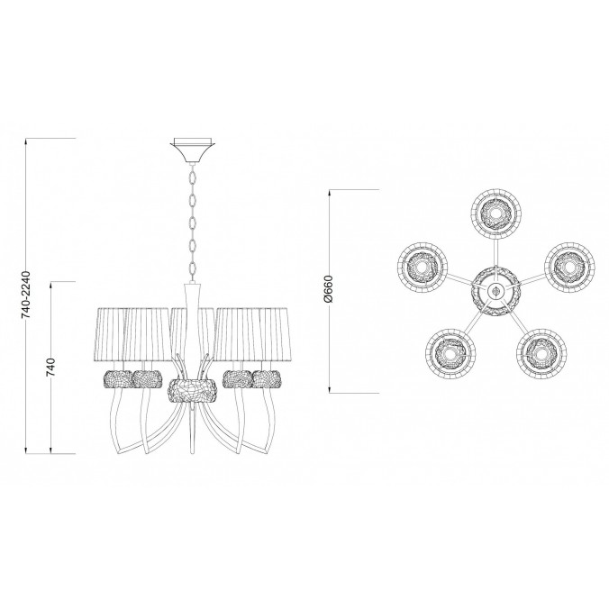Lámpara techo 5 luces 66cm burbujas de cristal