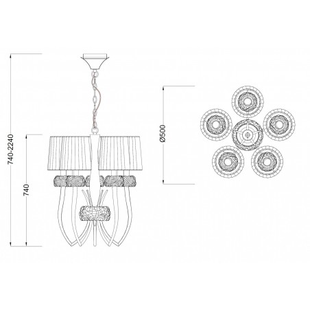 Lámpara techo 5 luces 50cm burbujas de cristal