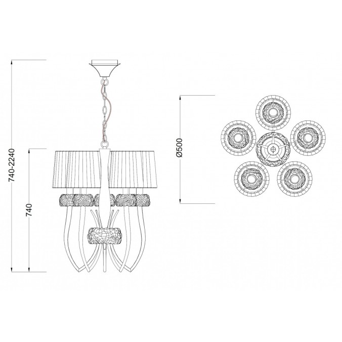 Lámpara techo clásica 5L 50cm burbujas de cristal
