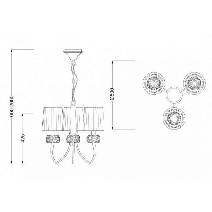 Lámpara techo clásica3 luces 50cm burbujas de cristal