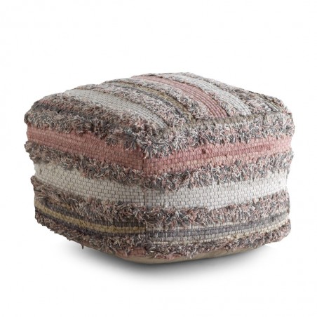Puff cuadrado flecos multicolor 45x35cm