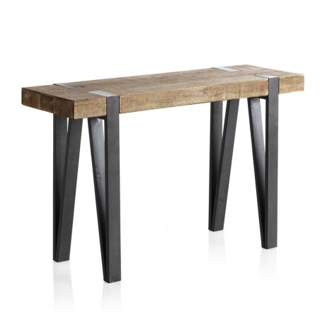 Mesa auxiliar estilo industrial 120x40x76h en madera de abeto