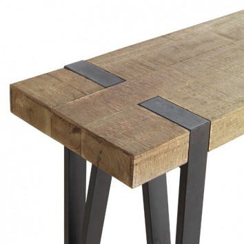 Mesa auxiliar estilo industrial 120x40x76h en madera de abeto 2
