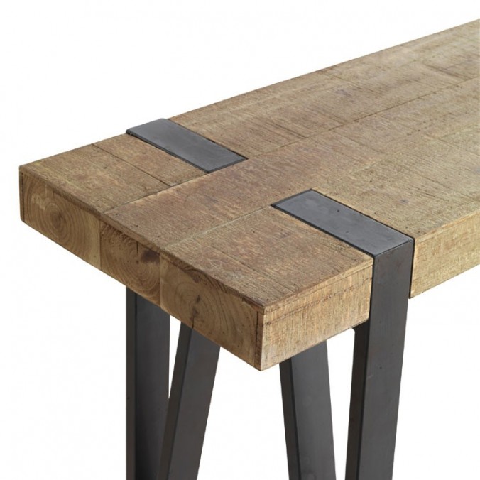 Mesa auxiliar estilo industrial 120x40x76h en madera de abeto