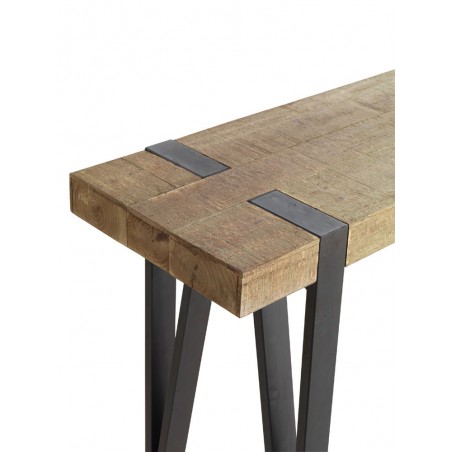 Mesa auxiliar estilo industrial 120x40x76h en madera de abeto