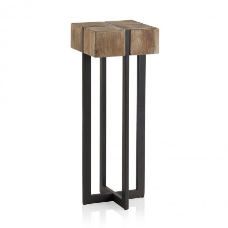 Mesa auxiliar alta estilo industrial 32x32x85h en madera de abeto