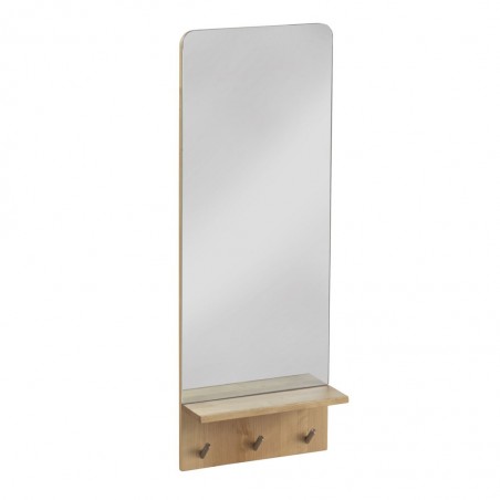 Espejo 35x95cm con perchas y repisa en abedul