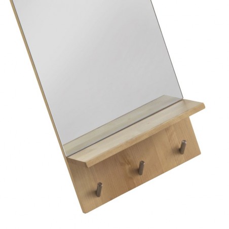 Espejo 35x95cm con perchas y repisa en abedul