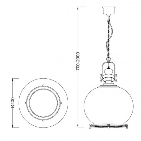 Lámpara esfera Vintage 40cm metal cuero
