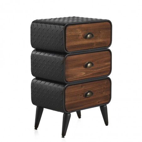 Mesita vintage3 cajones hierro y madera de pino